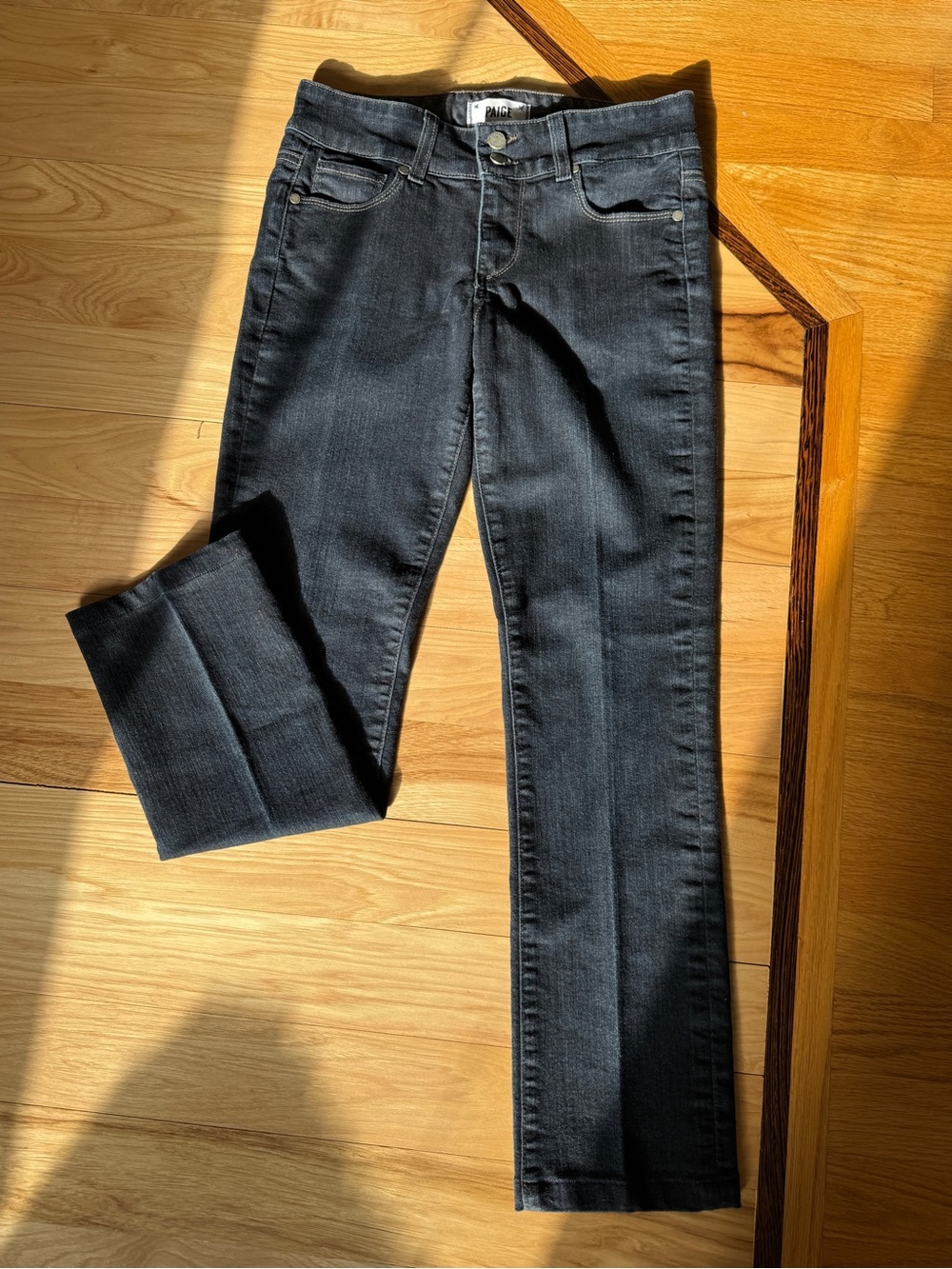PAIGE Dark Indigo Blue Denim with Contrast Stitching